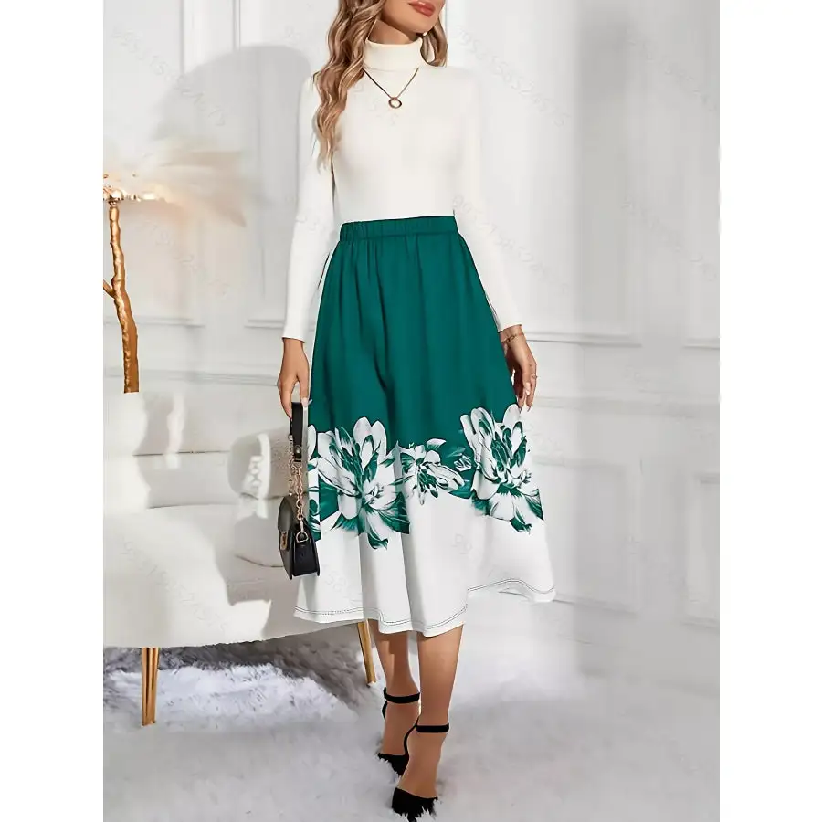 Print A-line Midi Skirt