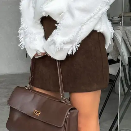 Casual High Waist Corduroy Pencil Mini Skirt