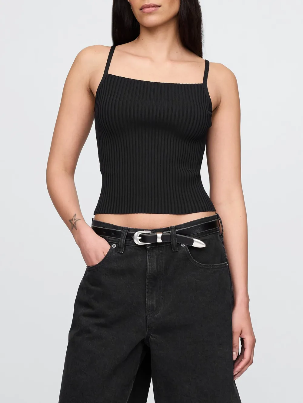 Solid Color Suspender Sweater