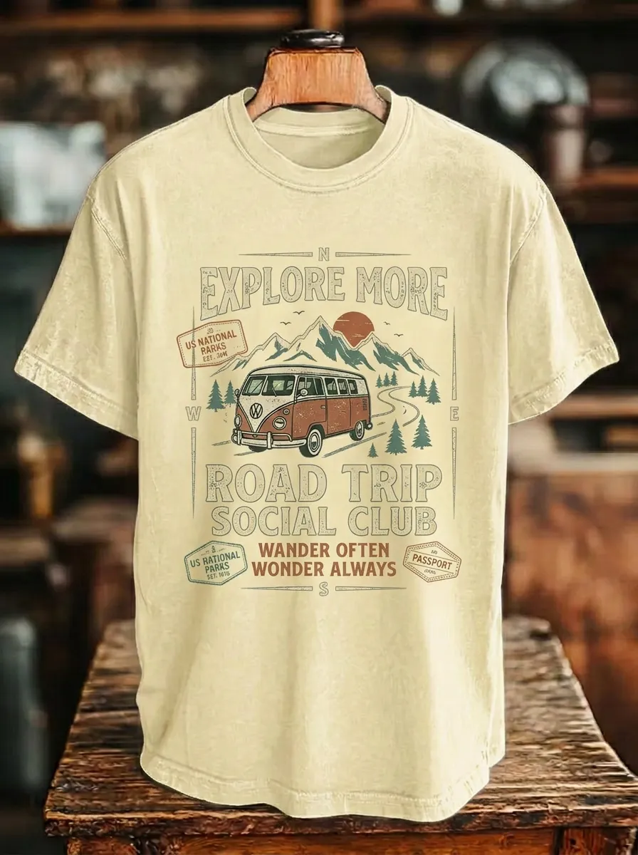 Unisex Adventure Lover Camper Van Mountain Printed T-shirt