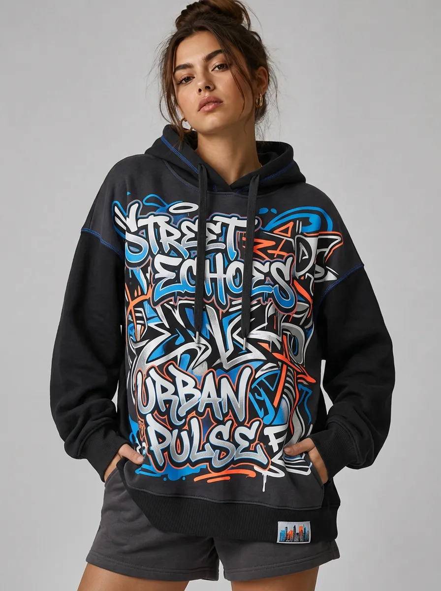 Women's Streetwear Urban Pulse Graffiti Printed Hoodie