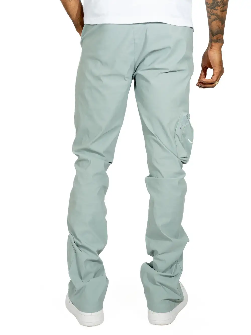 Nylon Stacked Cargo Pants - Teal