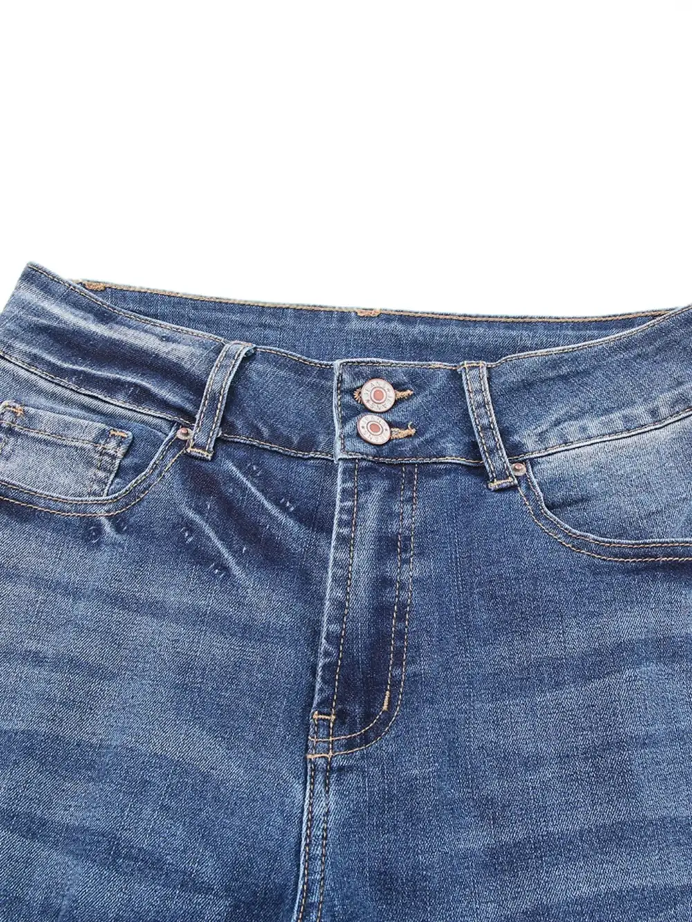 High-Waist Distressed Washed Stretch Straight Leg Jeans