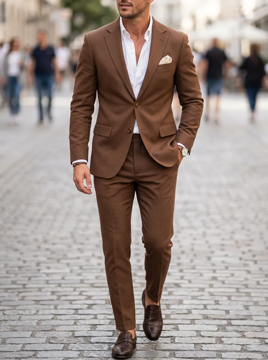 Men's Tobacco Brown Two-Button Tailored Suit