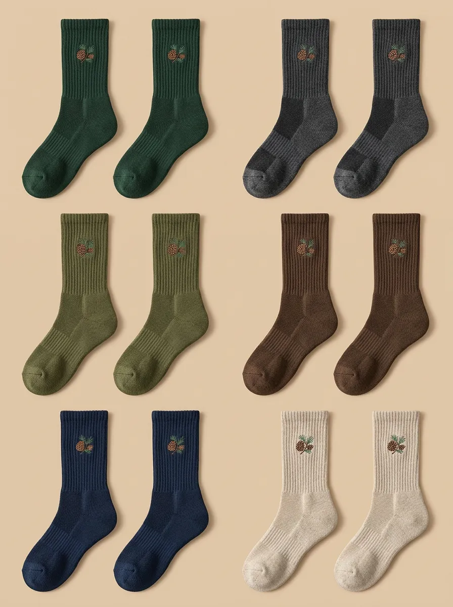 Men's Nature Pinecone Embroidered Crew Sock Set