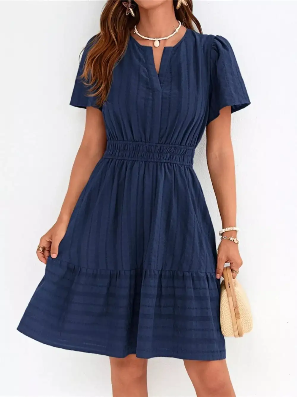 Tiered Smocked Short Sleeve Casual Dress