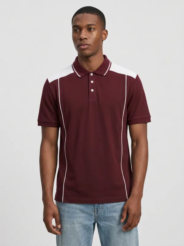 Men's Casual Sporty Navy White Contrast Panel Polo Shirt