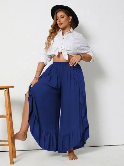Plus Ruffled Wide Leg Pants