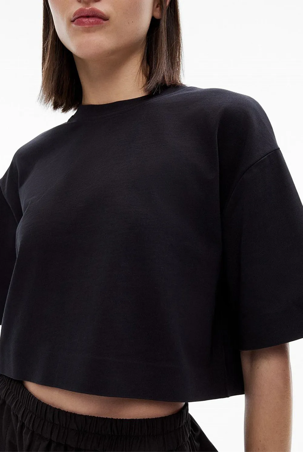 Solid-Color Crop Top Casual T-Shirt