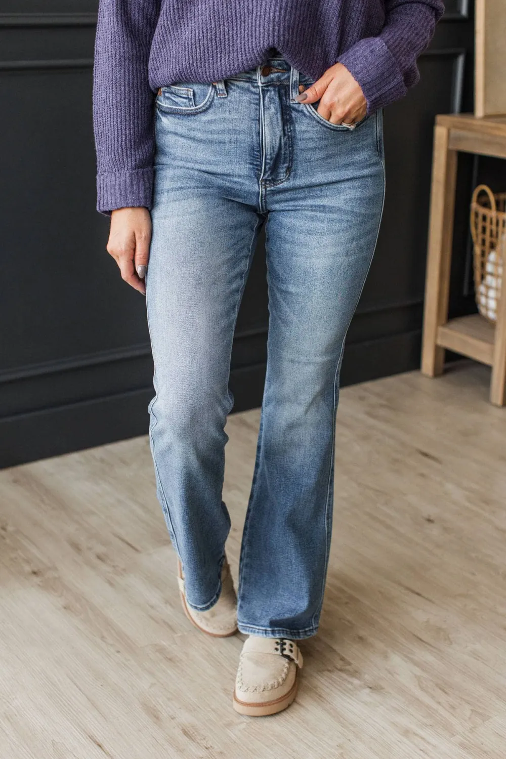 High-Rise Tummy Control Bootcut Clean Finish Jeans