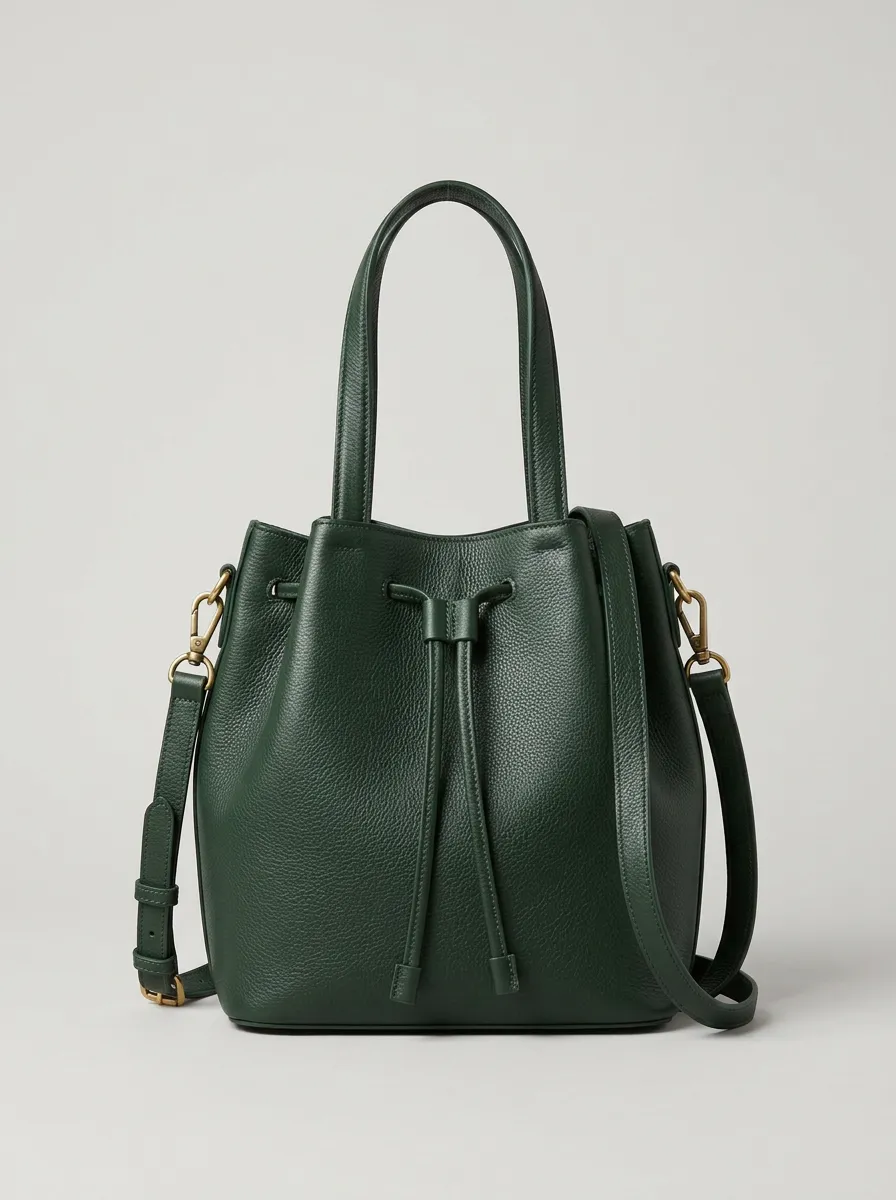 Minimal Drawstring Pebbled Bucket Bag