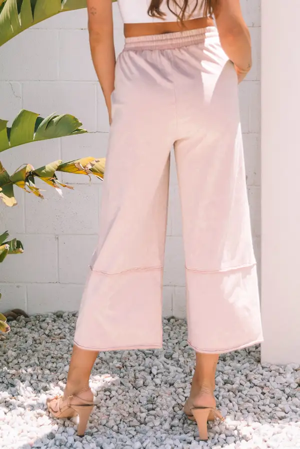 Classic Flower Patch Washed Terry Knit Cropped Wide Leg Trousers