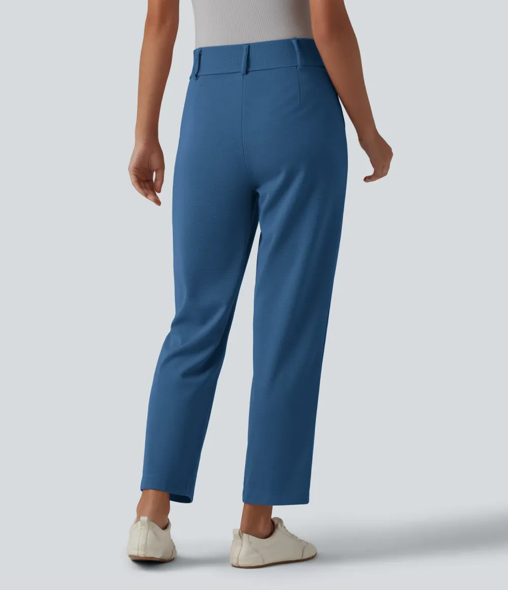 - Tapered office trousers with a high waist, side pockets and waffle fabric
