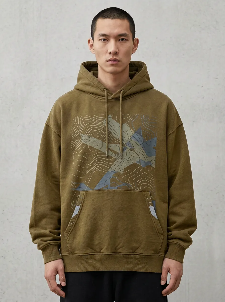 Layered Topographic Men's Graphic Hoodie