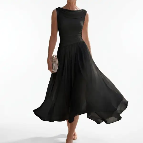 Pleated Draped Midi Dress