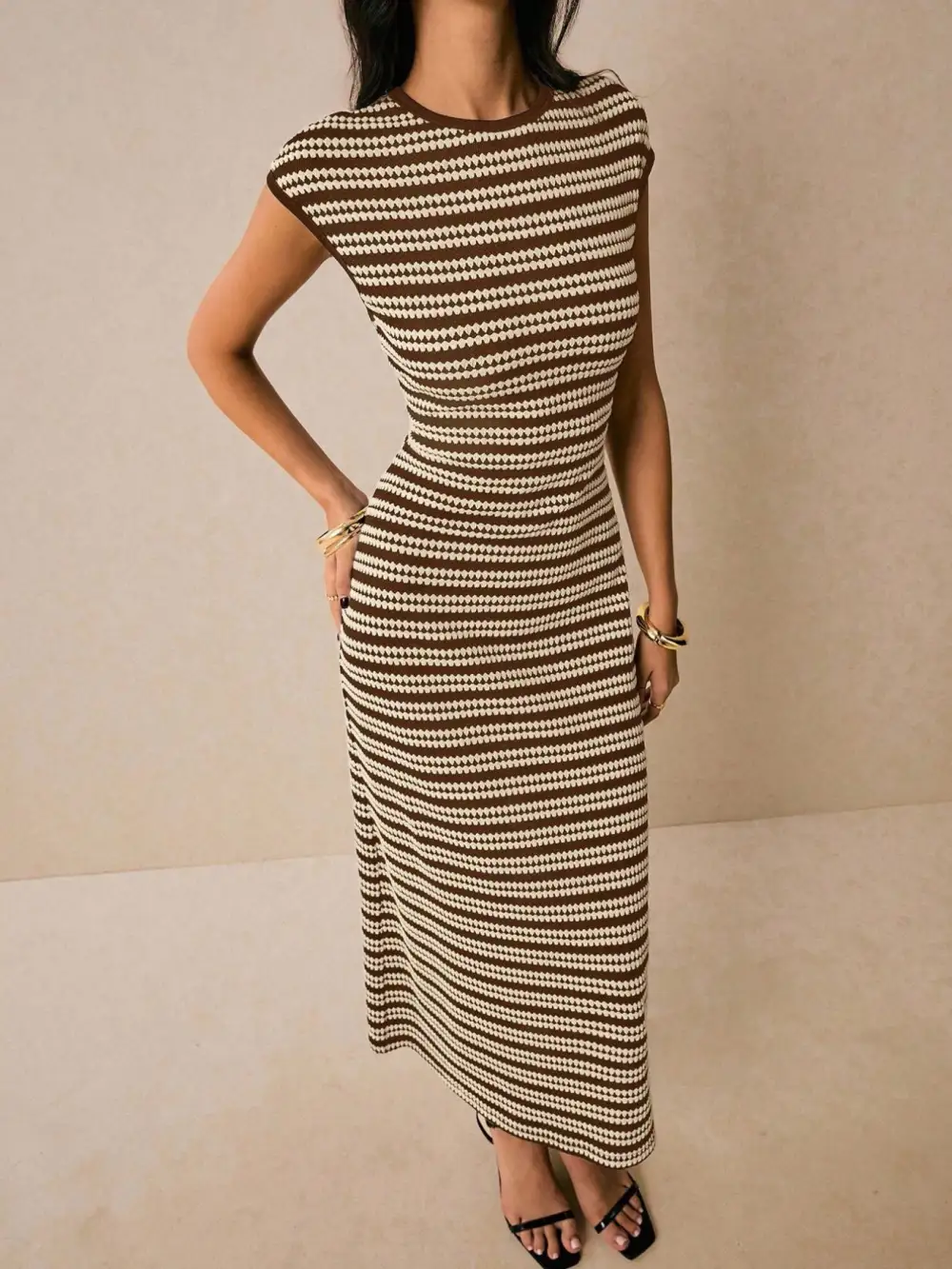 Balanced Detail Striped Midi Dress