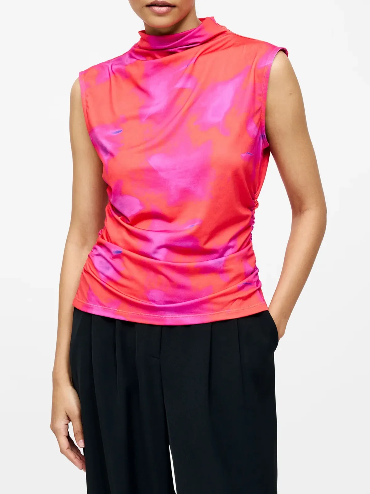 Abstract Art Turtleneck Pleated Top