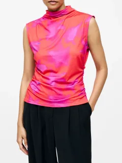 Abstract Art Turtleneck Pleated Top