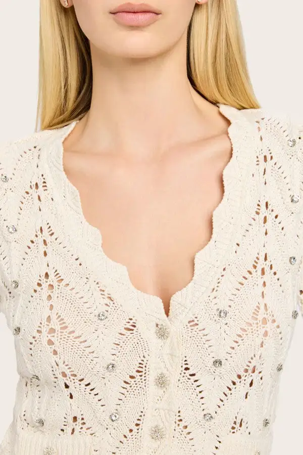 Cream Crochet Lace Trim Cardigan