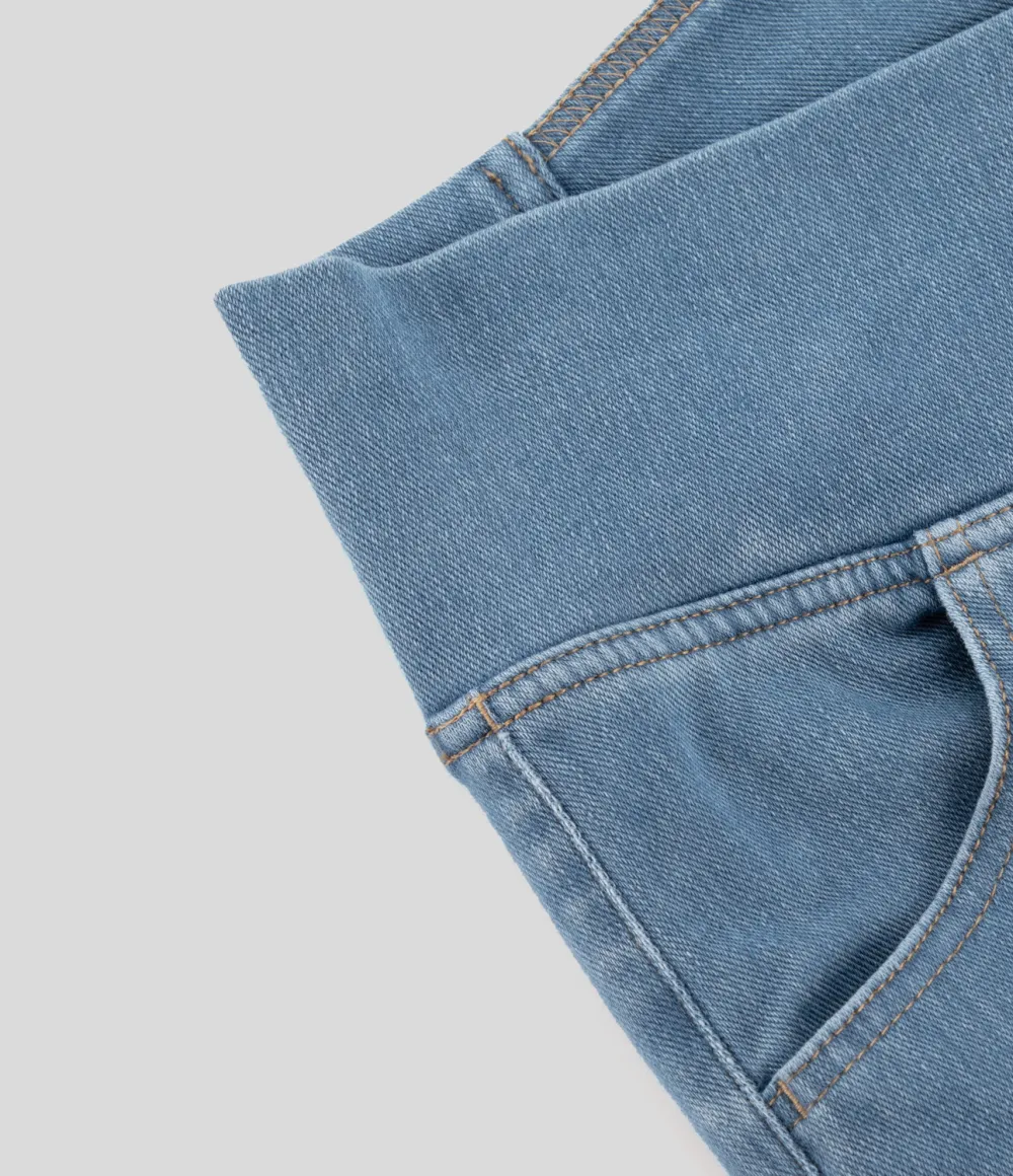 Magic High Waisted Crossover Pocket Washed Stretchy Knit Casual Super Flare Jeans