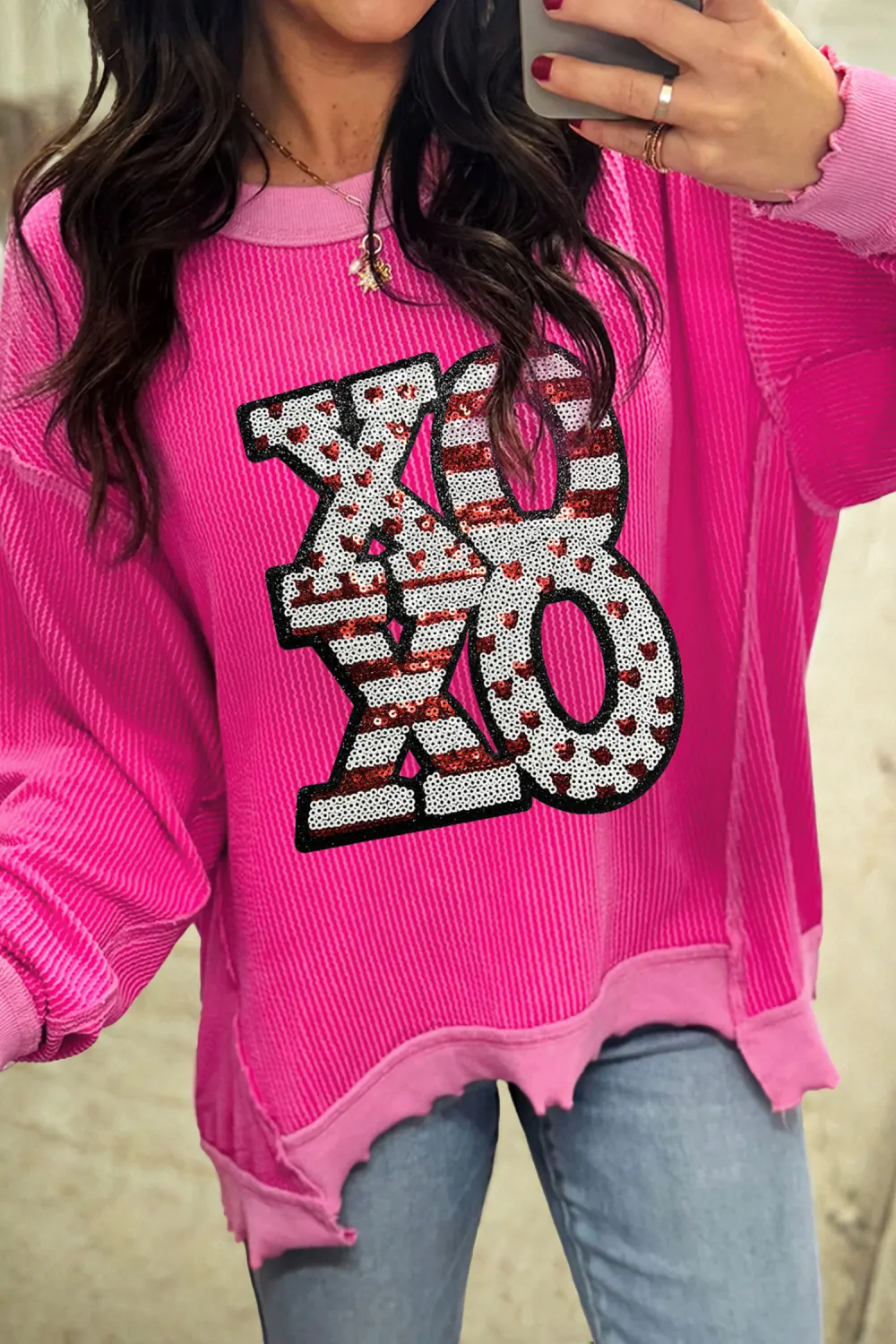 Strawberry Pink Twisted Ribbed Block Pullover