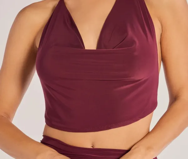 Burgundy Halter Ruched Cropped Top