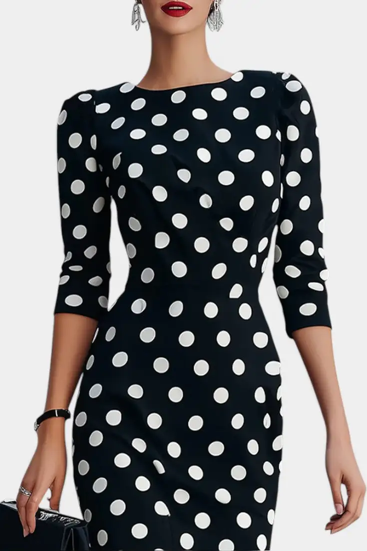 Polka-Dot Round-Neck Midi Dress