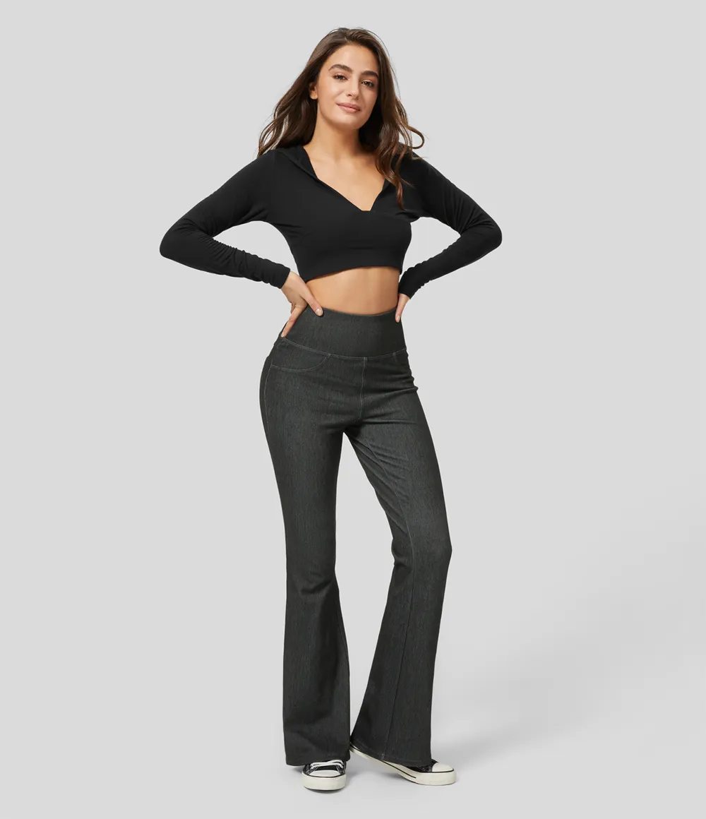 Magic High Waisted Back Pocket Stretchy Knit Denim Casual Flare Leggings