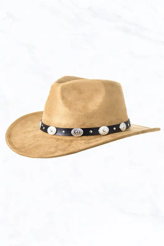 Suede Regular Cowboy Fedora Hat with Studded Belt