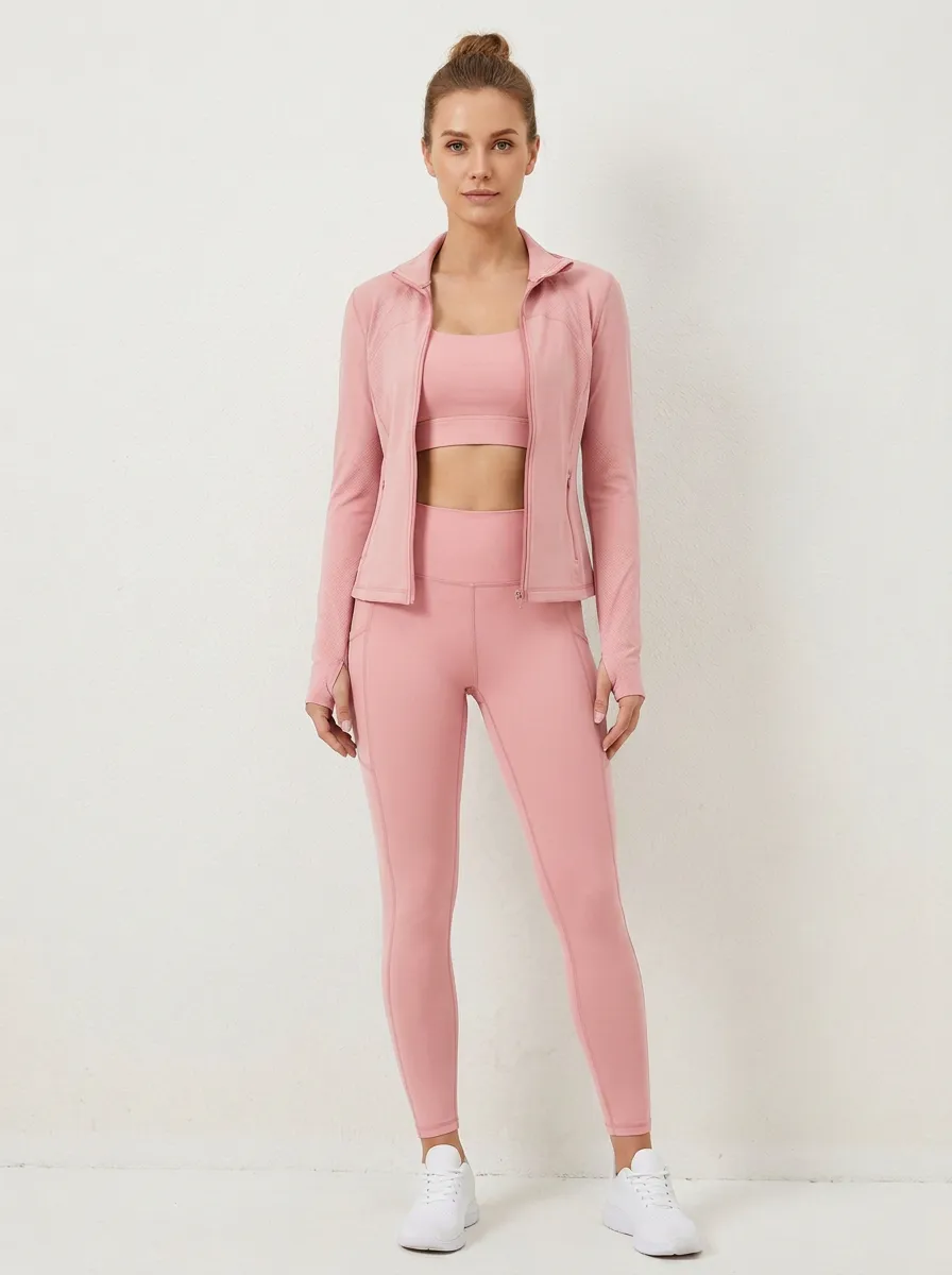 Performance-Inspired Seamless Design Finish Women's Three Piece Activewear Set