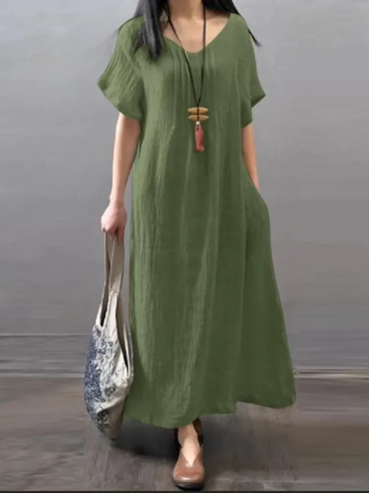Short Sleeve Cotton Blend Swing Dress