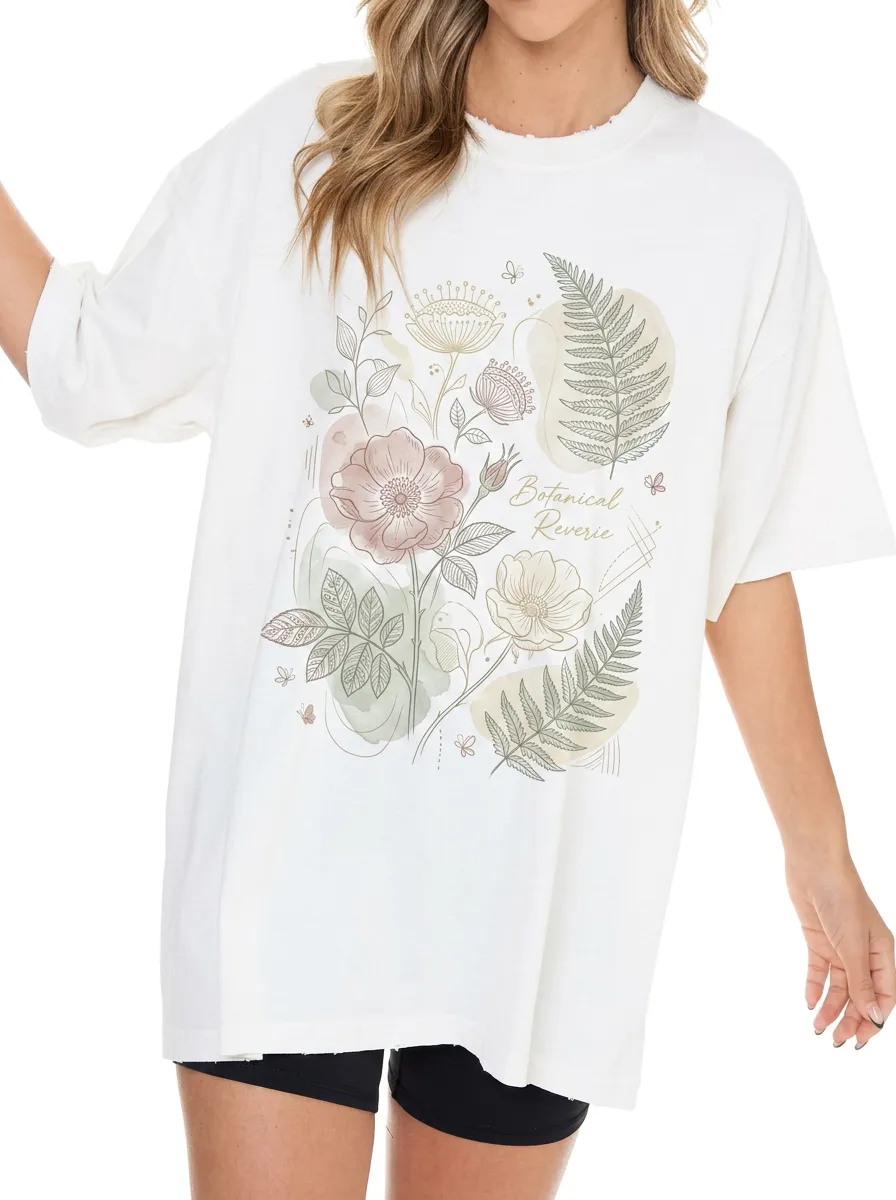 Women's Botanical Reverie Floral Fern Printed T-shirt