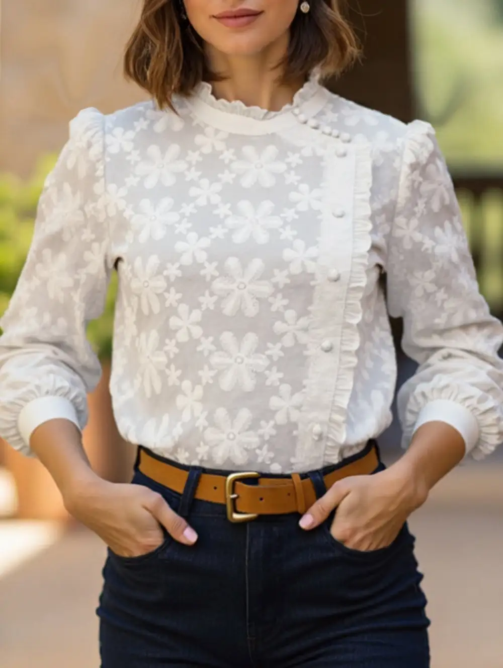 Crew Neck Puff Sleeve Top