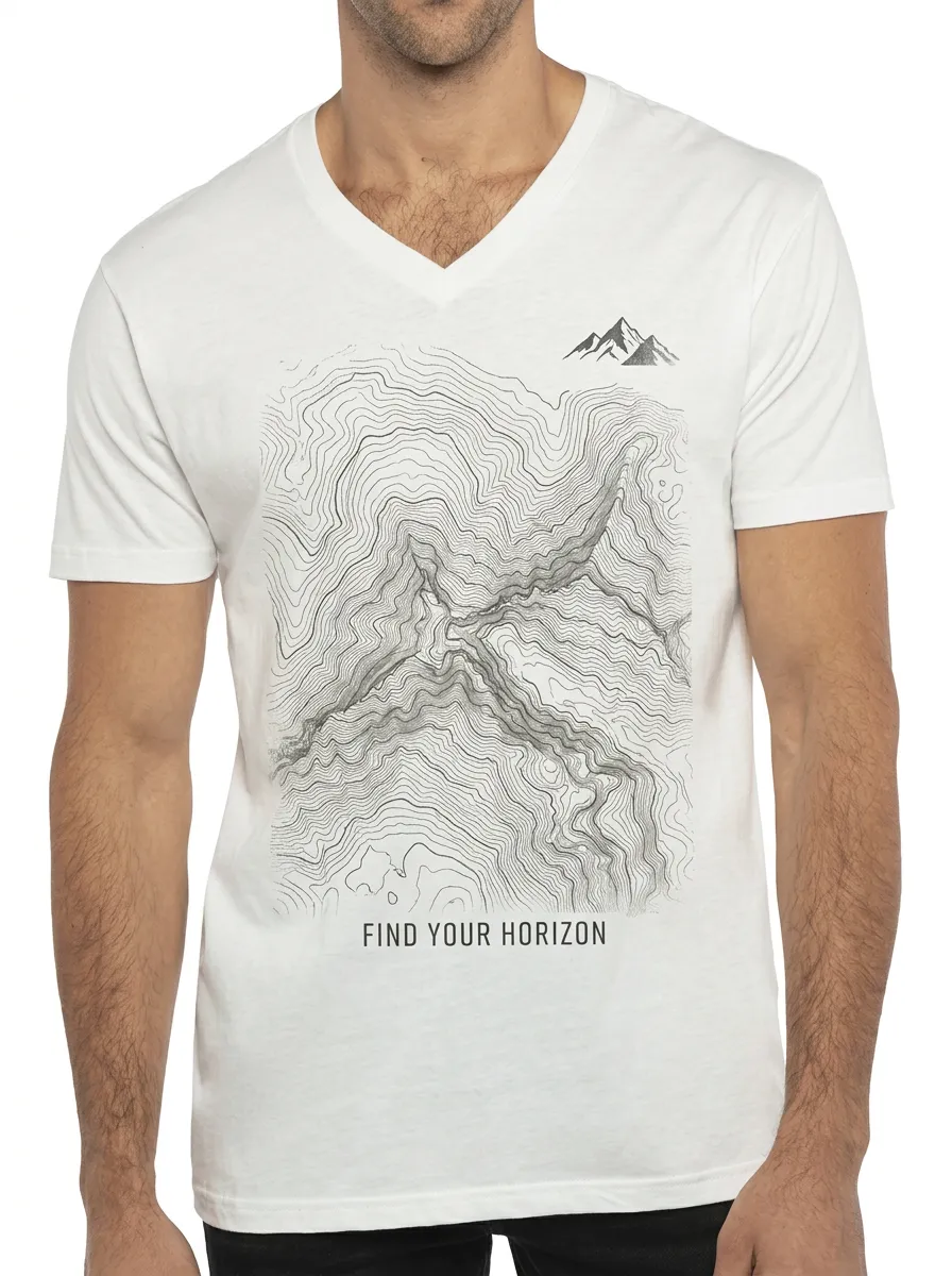 Men's Hiking Lover Topographic Map Printed V-Neck T-Shirt