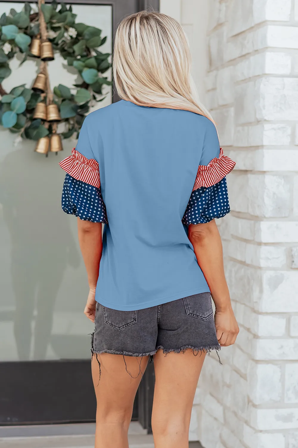 Beau Blue Stars Stripes Short Sleeve Top