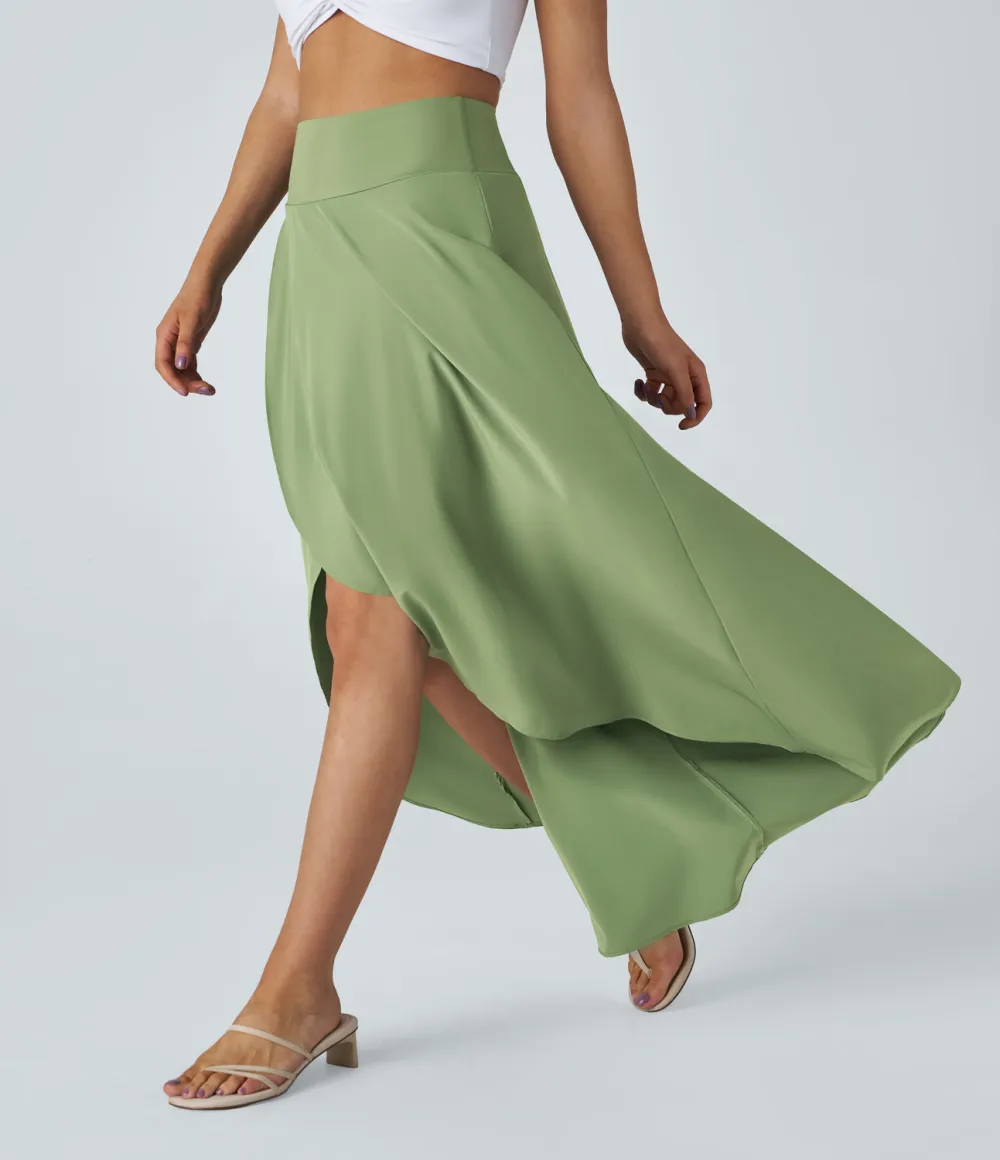 Breezeful High Waisted High Low Ruffle 2-in-1 Flowy Quick Dry Casual Regular Maxi Skirt
