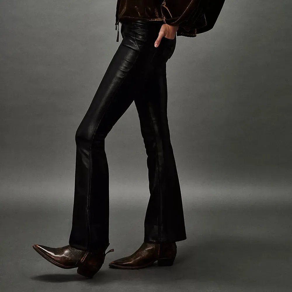 Faux-Leather Studded Zip-Up Pointed-Toe Western Boots