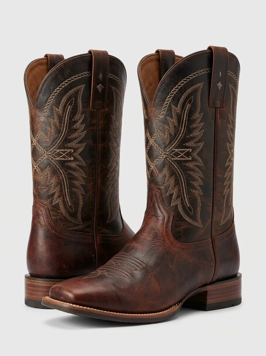 Men's Rodeo Inspired Western Cowboy Embroidered Distressed Cowboy Boots