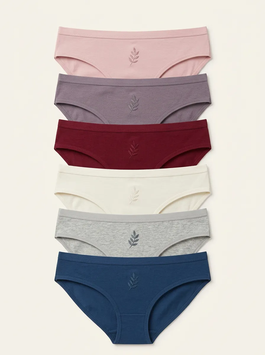 Women's Six-Pair Low-Rise Tonal Leaf Embroidered Brief Set