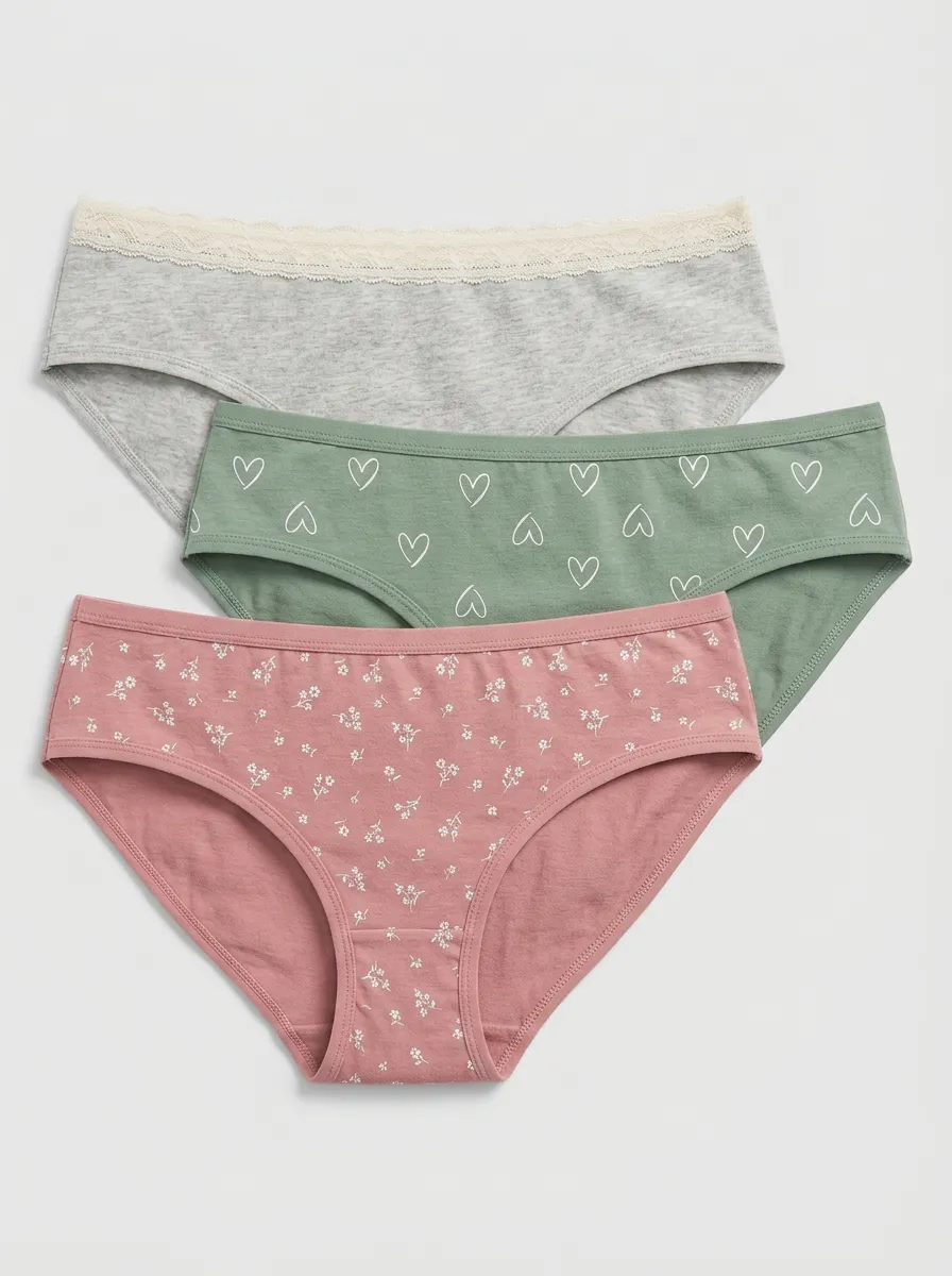 Floral Heart Women's Three-Piece Panty Set