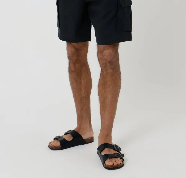 Black Linen-Blend Cargo Shorts