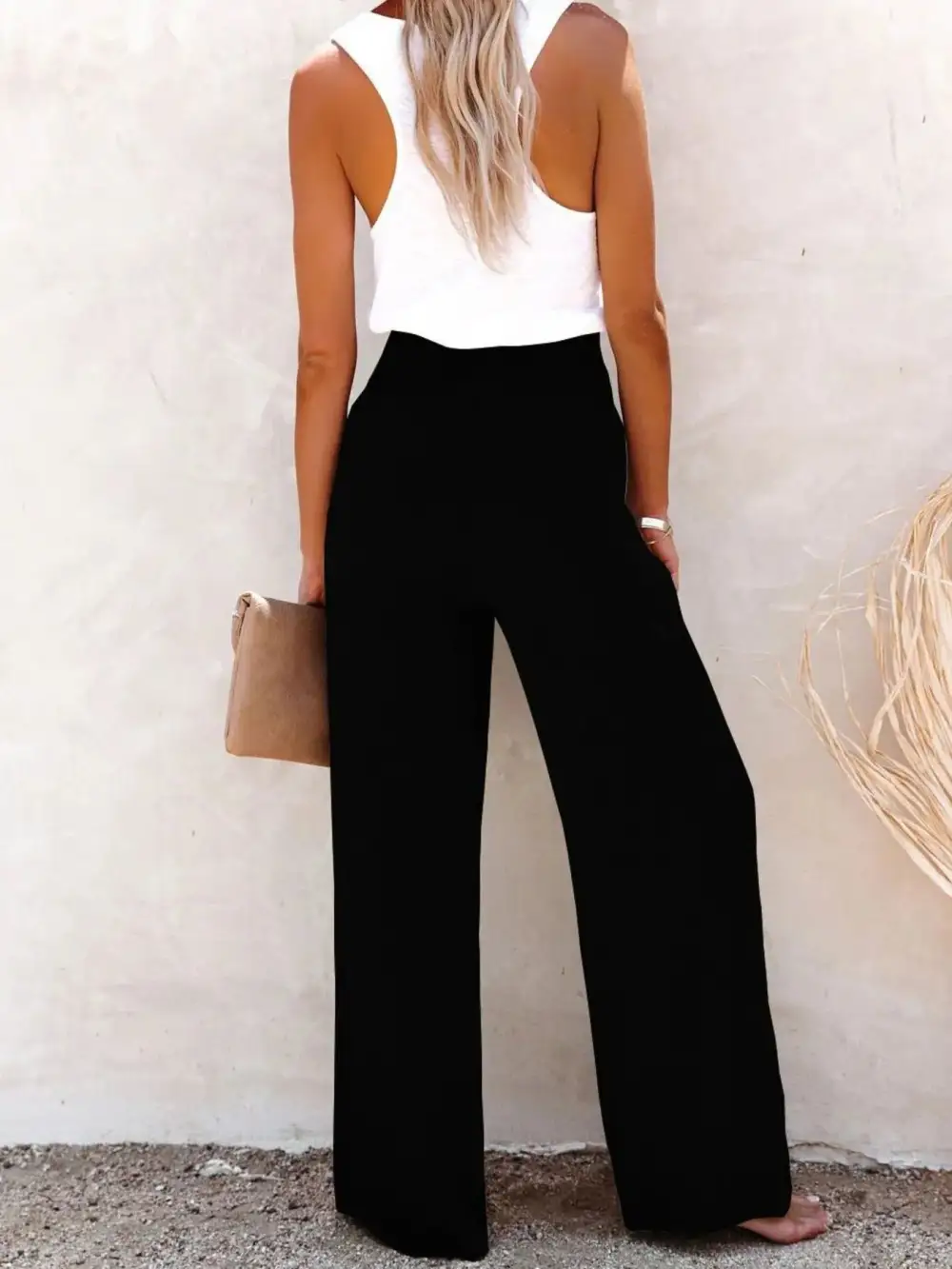 Wide Leg High Waist Textured Versatile Pants