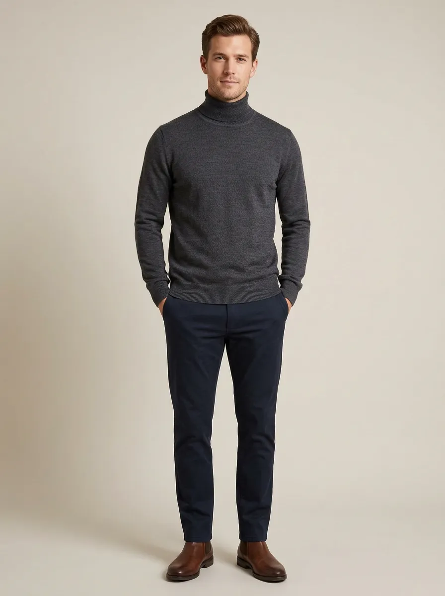 Men's Fine Detail Ribbed Knit Turtleneck Sweater