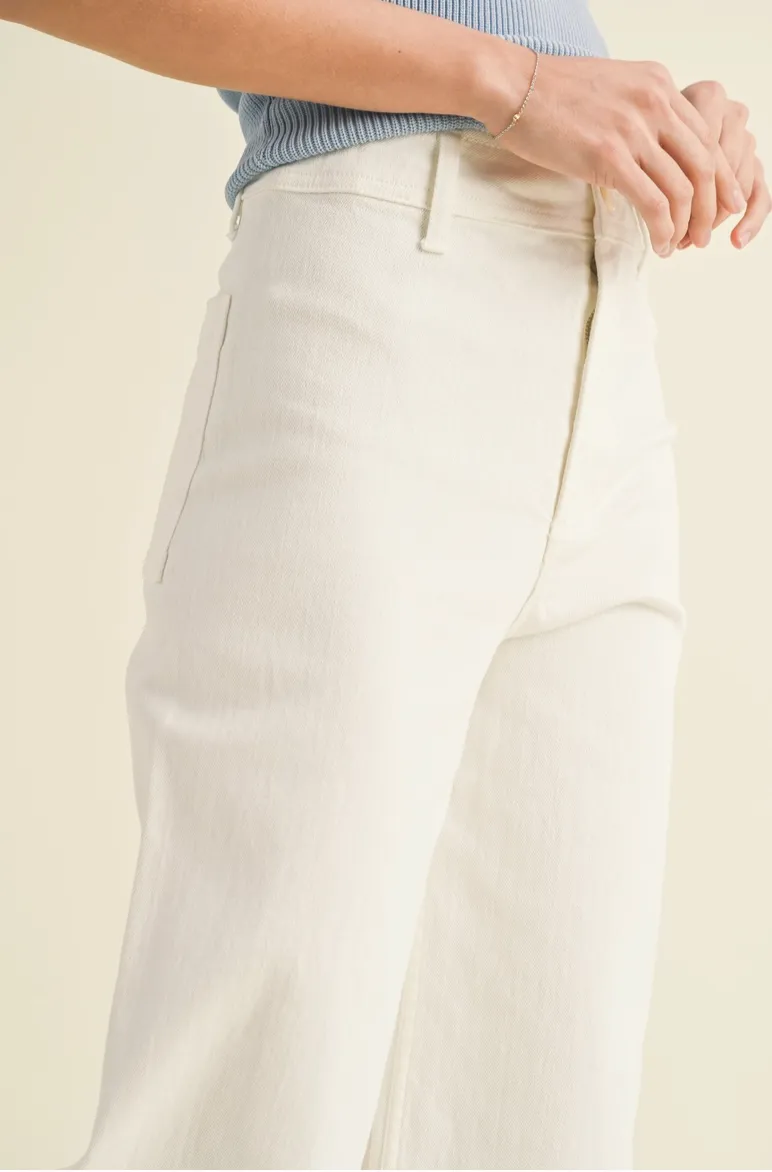 Cream High Waist Wide Leg Denim Pants