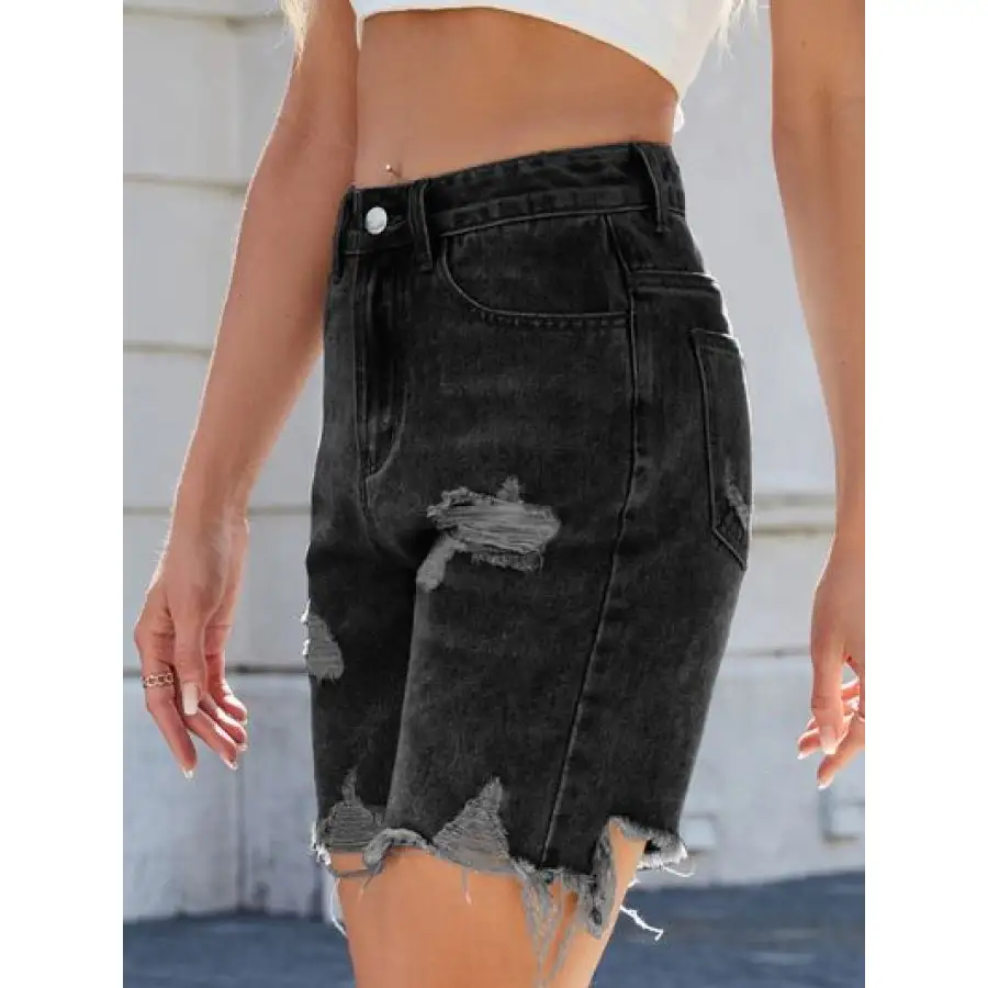 Casual Raw Hem Distressed Denim Shorts