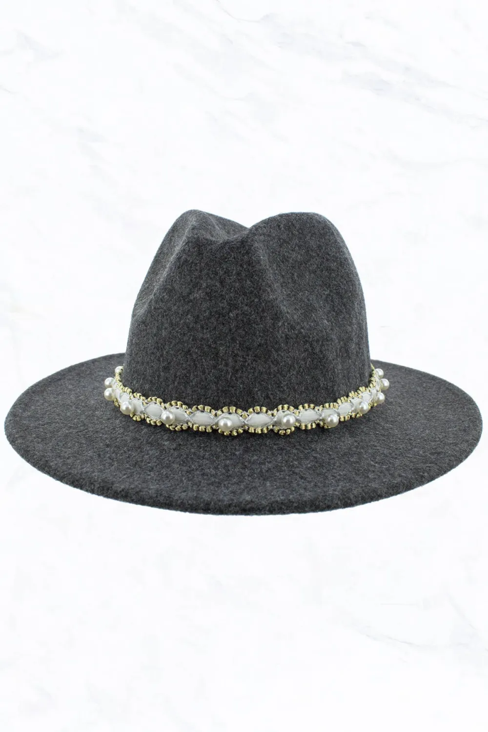 Woman Jazz Hat Pure Wool Top Pearl Belt Hat