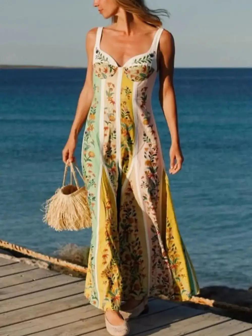 Structured Shape Floral Printed Maxi Dress
