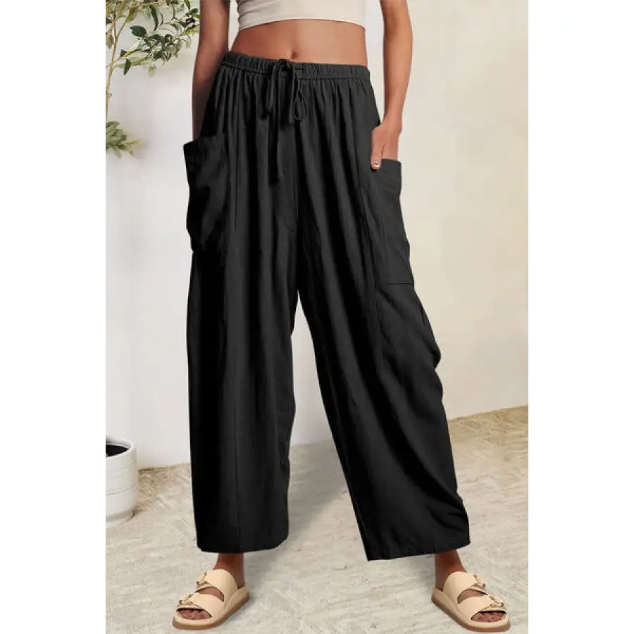 Full Size Pocketed Drawstring Wide Leg Pants