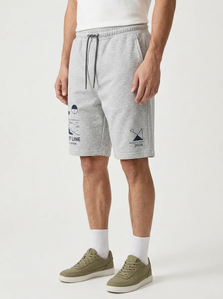 Men's Geometric Elastic-Waist Relaxed-Fit Printed Sweat Shorts