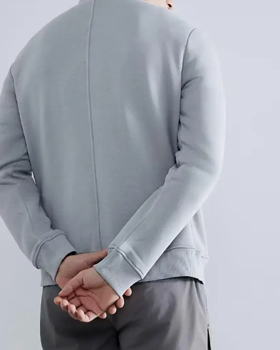Grey Zipper Neck Slim Pocket Men's Sweatshirt